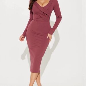 Elegant Mauve Long Sleeve Dress